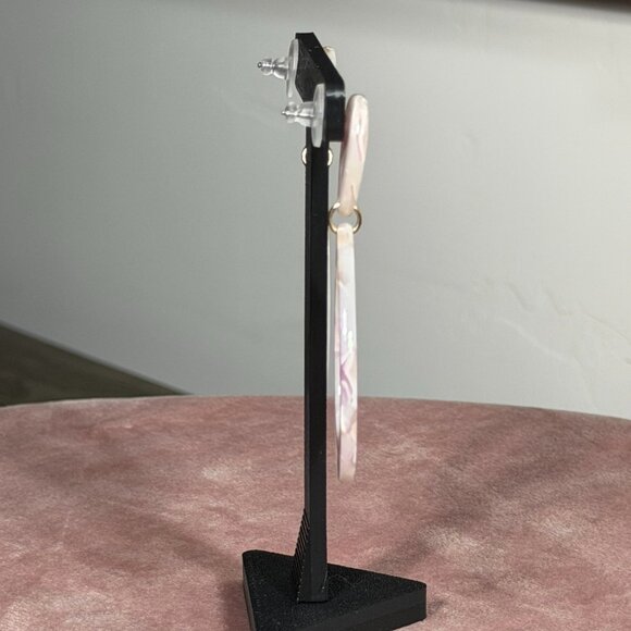 Charming Charlie White & Pink Marbled Teardrop Dangle Earrings - Picture 2 of 7